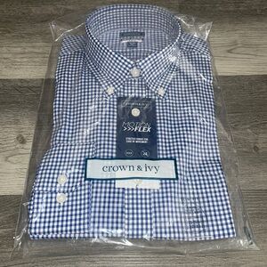 Crown & Ivy Men’s Blue Plaid Slim Fit LS Button Down
